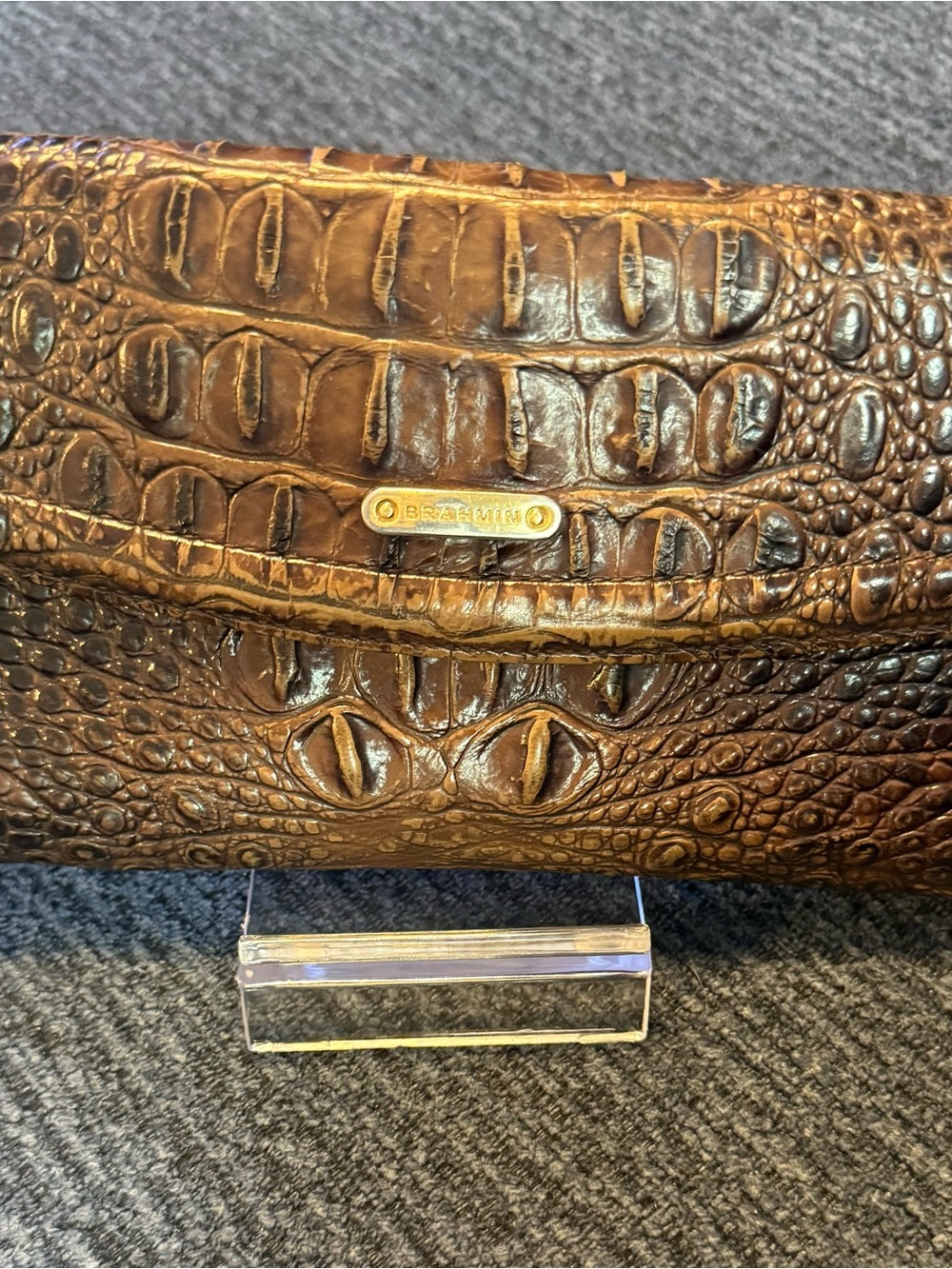 Brahmin Melbourne Pecan Checkbook Wallet Brown Croc Embossed Leather